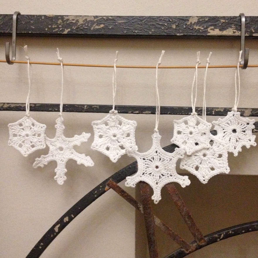 crochet snowflakes white cotton 3 designs