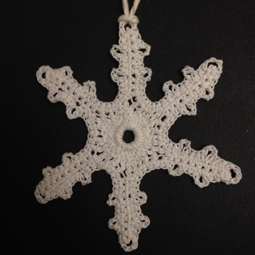 finished crochet snowflake christmas tree decoration